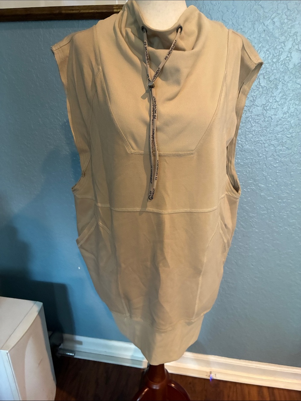Sleeveless Cowl Neck Pullover Tunic- Beige